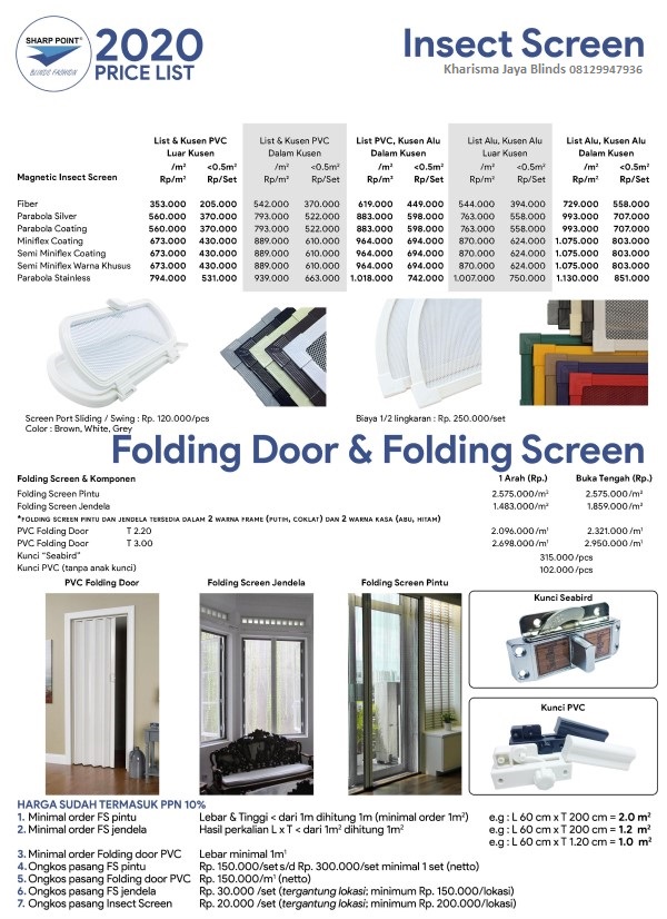 Pricelist Folding Door>